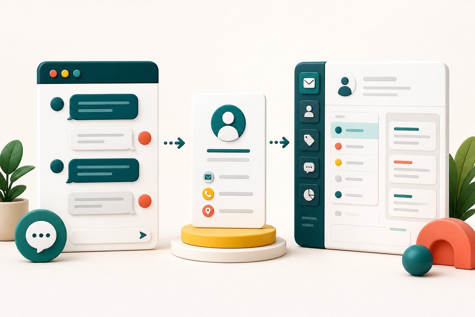 Illustration of a website chat becoming a qualified customer enquiry in a support inbox
