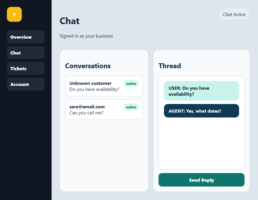 Yapdesk dashboard inbox example